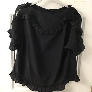 MADEWELL SILK BLOUSE TIE SHOULDER SZ L BLK EUC